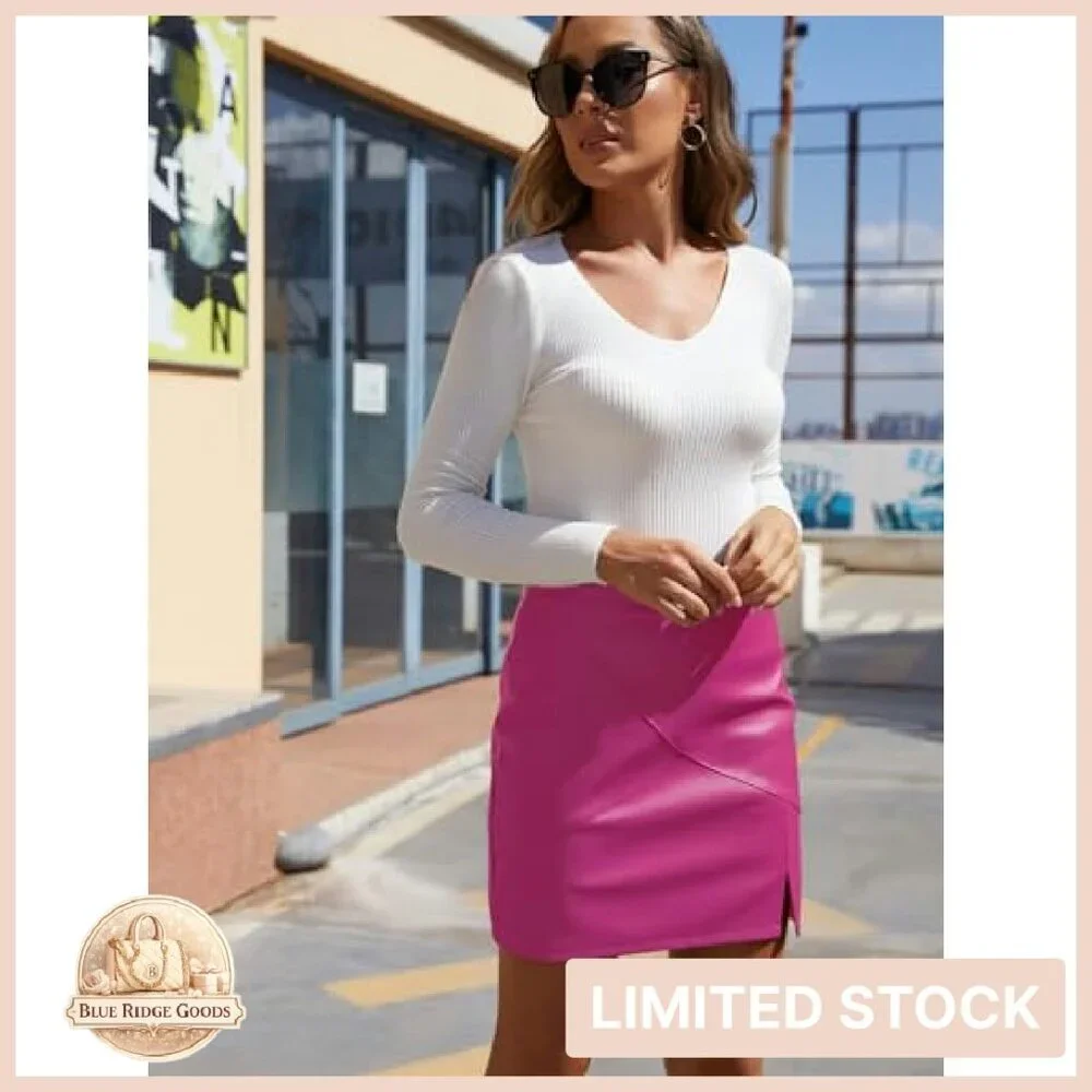 Faux Leather Pencil Skirt High Waisted Bodycon Mini with Liner Shorts